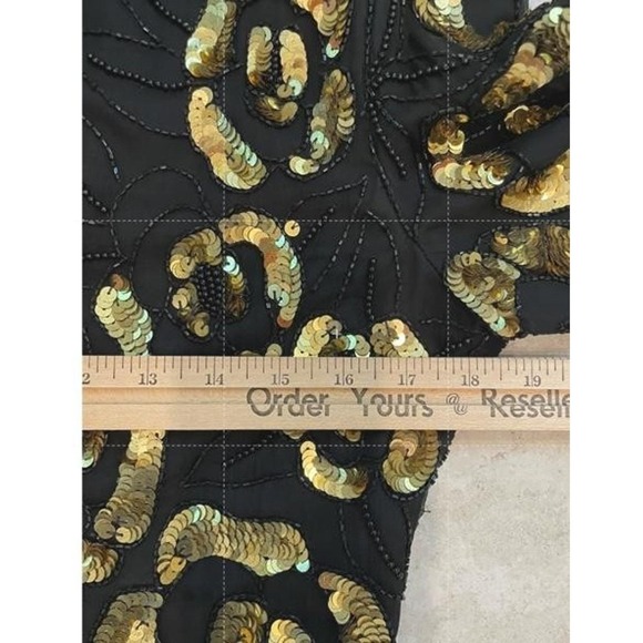 VTG. Stenay Black Gold Beaded‎ Silk Top S Sequin Evening Cocktail Blouse Glam - Picture 8 of 11